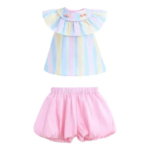 Multicolor Rainbow Striped Ruffle Outfit