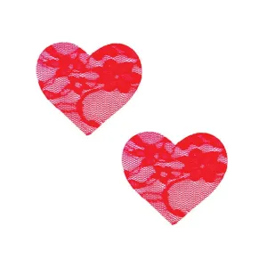 Neva Nude - Risky Red Lace I Heart U Pasties Nipple Covers O/S (Red)
