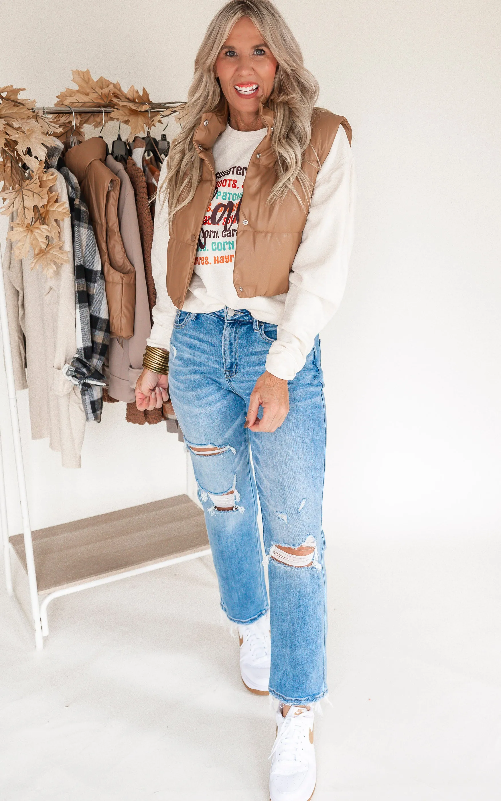 Olivia Cropped Faux Leather Puffer Vest - Final Sale