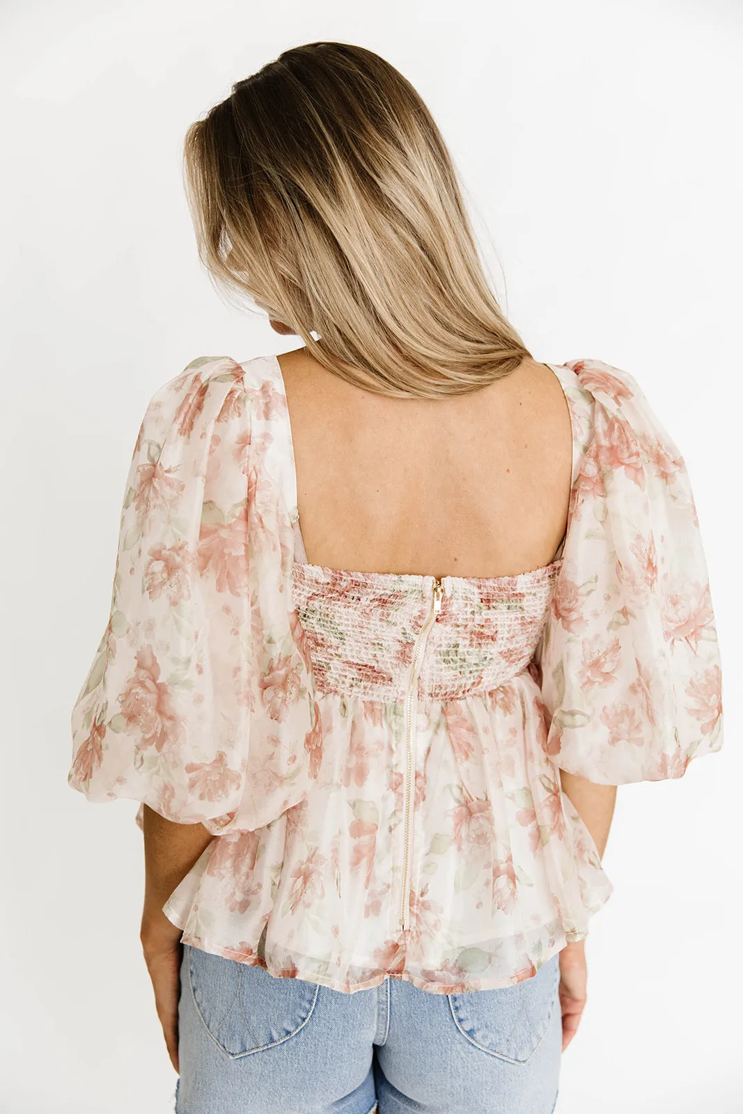 Saint Malo Floral Smocked Top in Peach