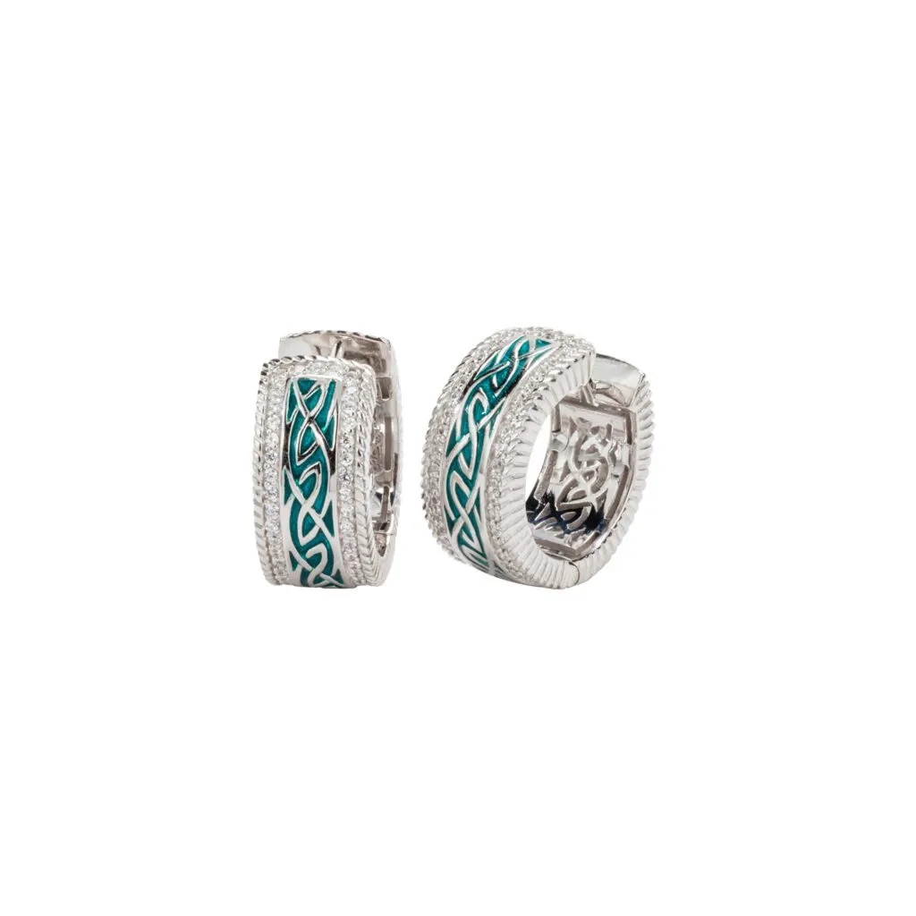 Silver and Black or Green Enamel Window to the Soul Huggie Earrings