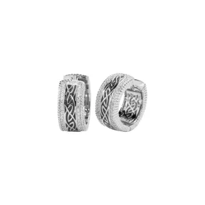 Silver and Black or Green Enamel Window to the Soul Huggie Earrings