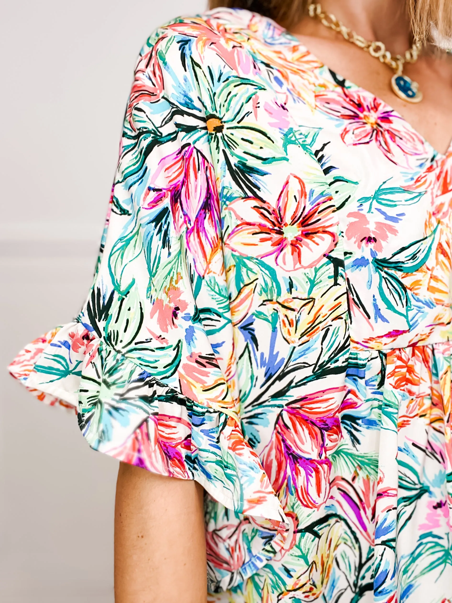 Spring Breeze Poncho Like Floral Top