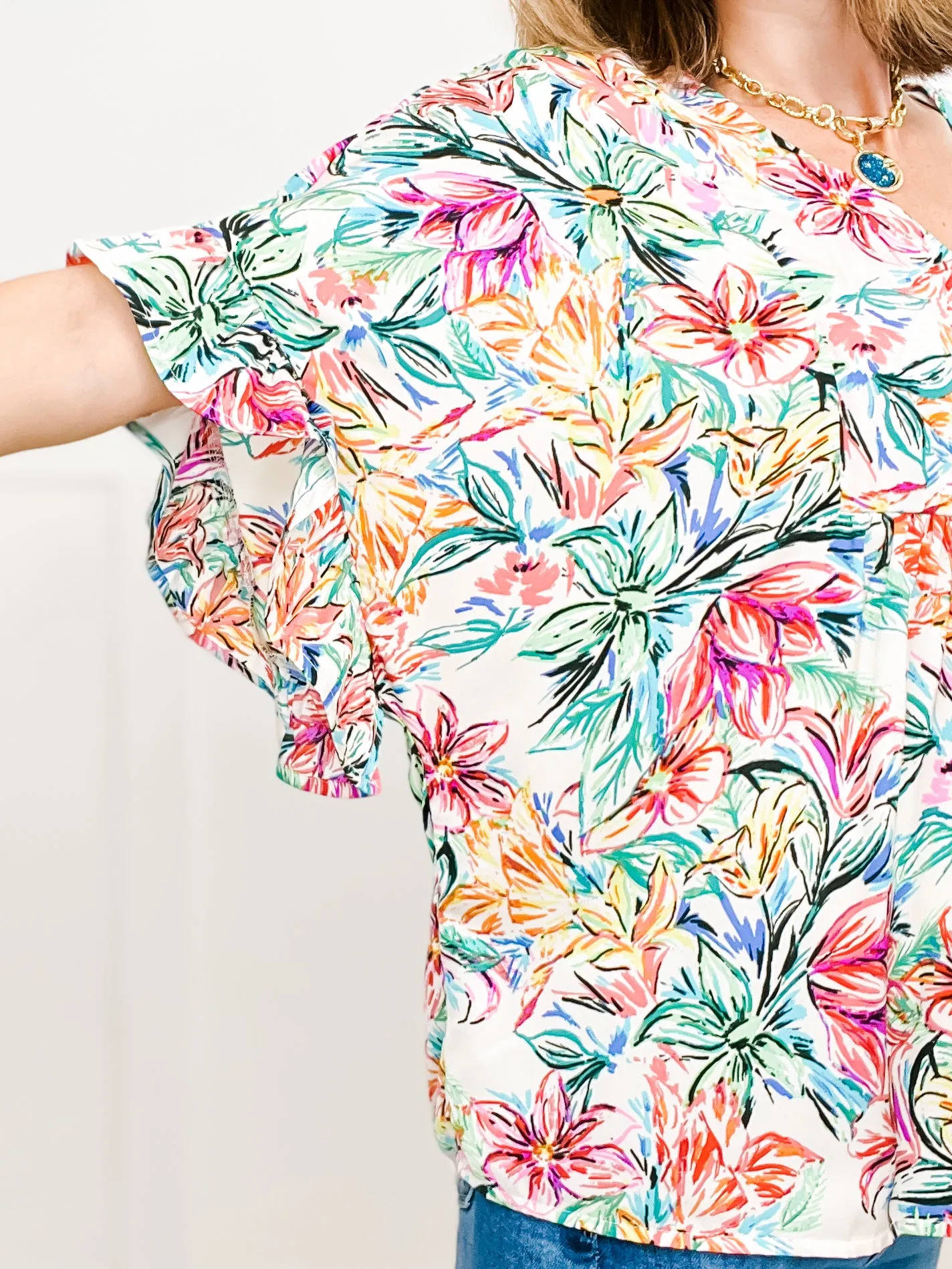 Spring Breeze Poncho Like Floral Top