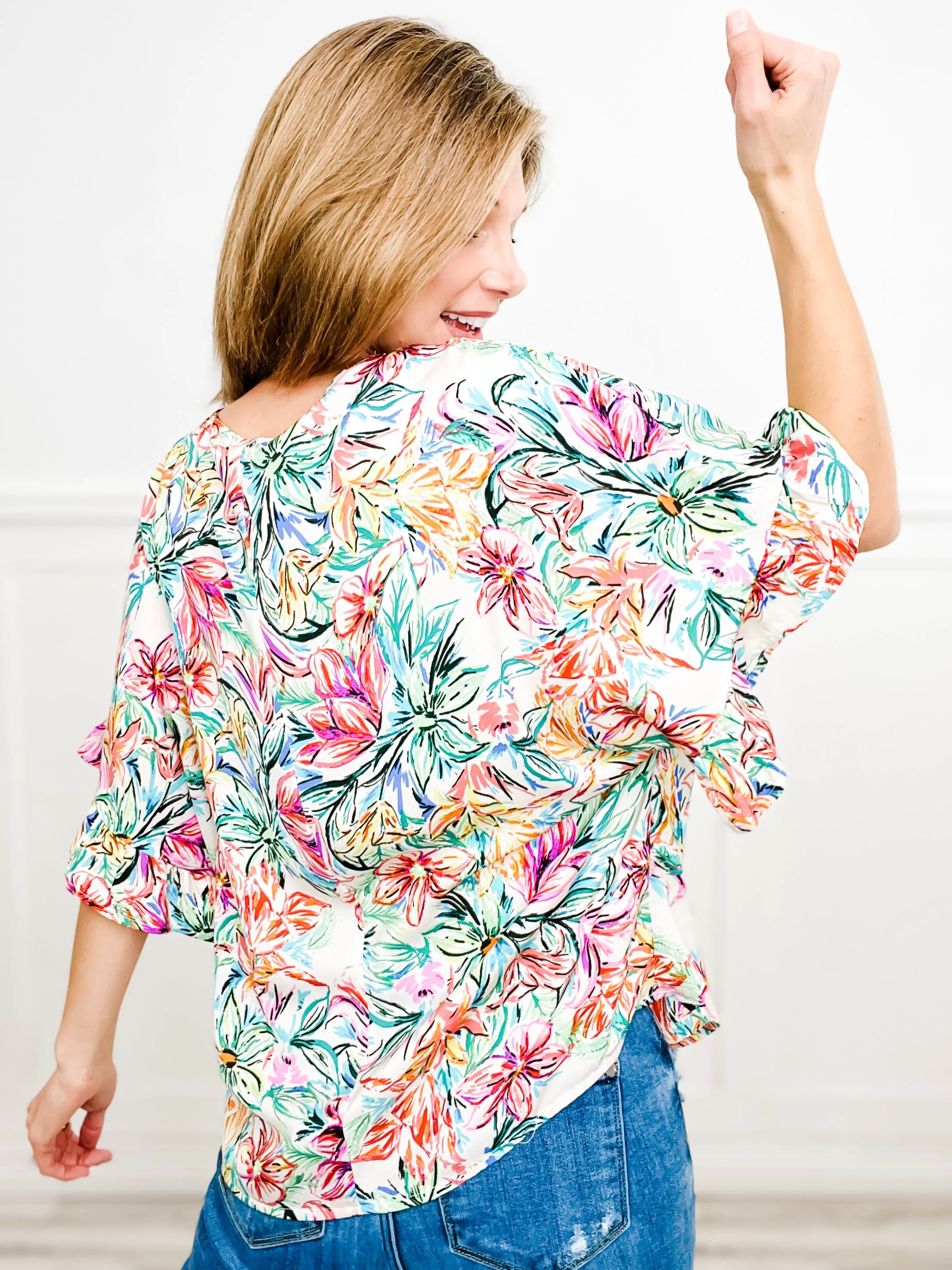 Spring Breeze Poncho Like Floral Top