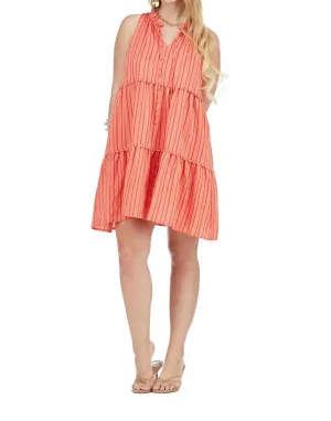 Tiered Halter Dress In Orange Stripe