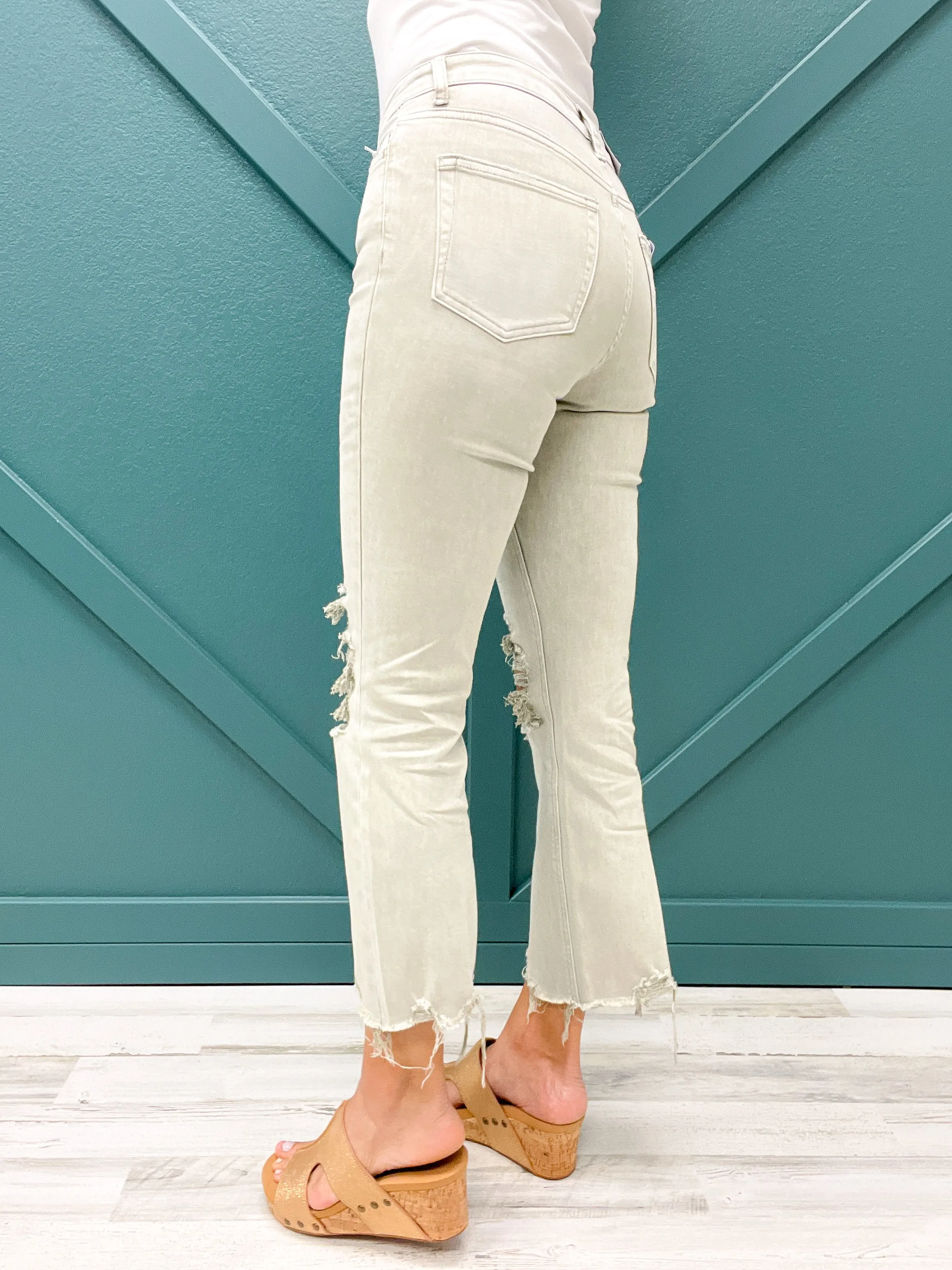 Vervet High Rise Cropped Flare Jeans in Moss Green