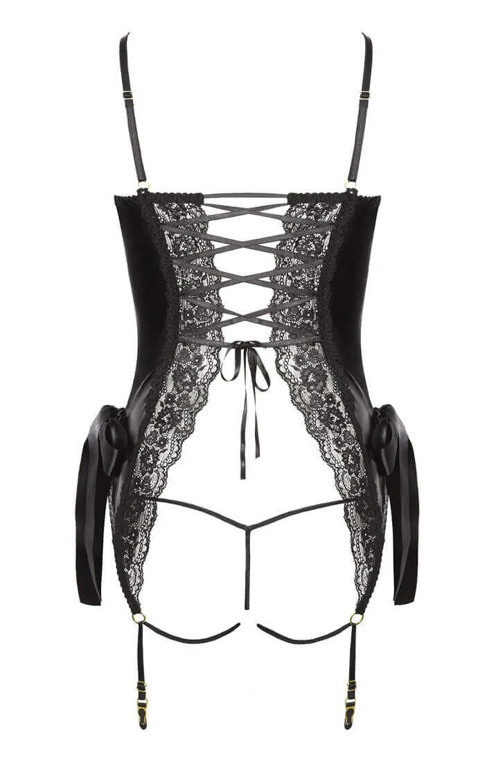 Wet look bodysuit with satin cuffs - Ellie
